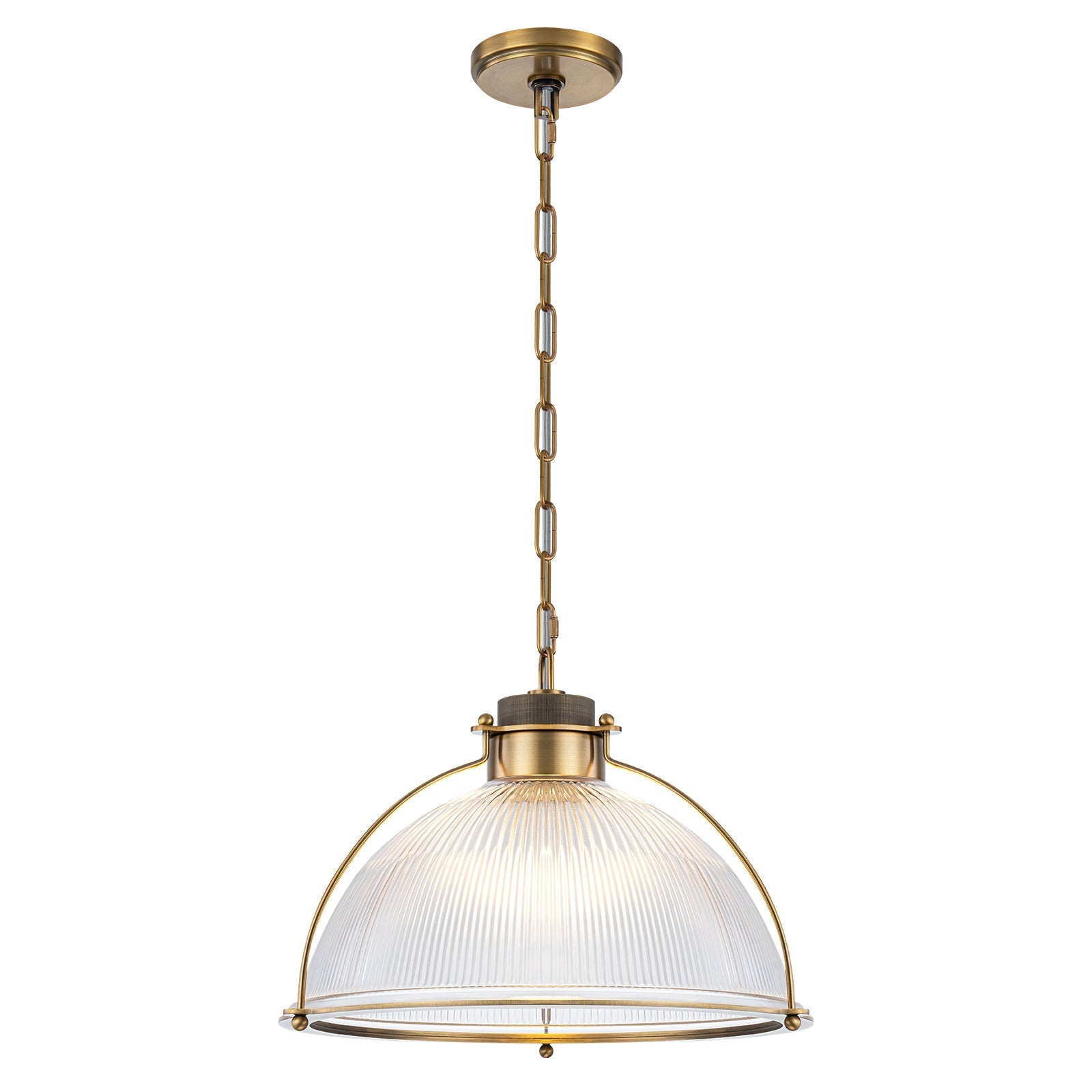 1-Light Industrial Brass Metal Dome Pendant Light with Clear Glass Shade for Kitchen Island, Dining Room