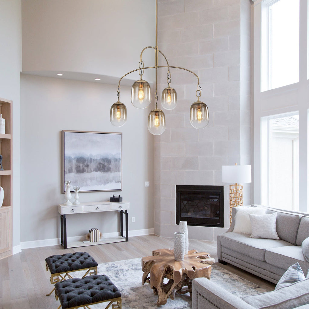 5/7-Light 2/3-Tier Antique Gold Metal Chandelier Pendant with Oval Glass Shades for Living Room, Kitchen Island