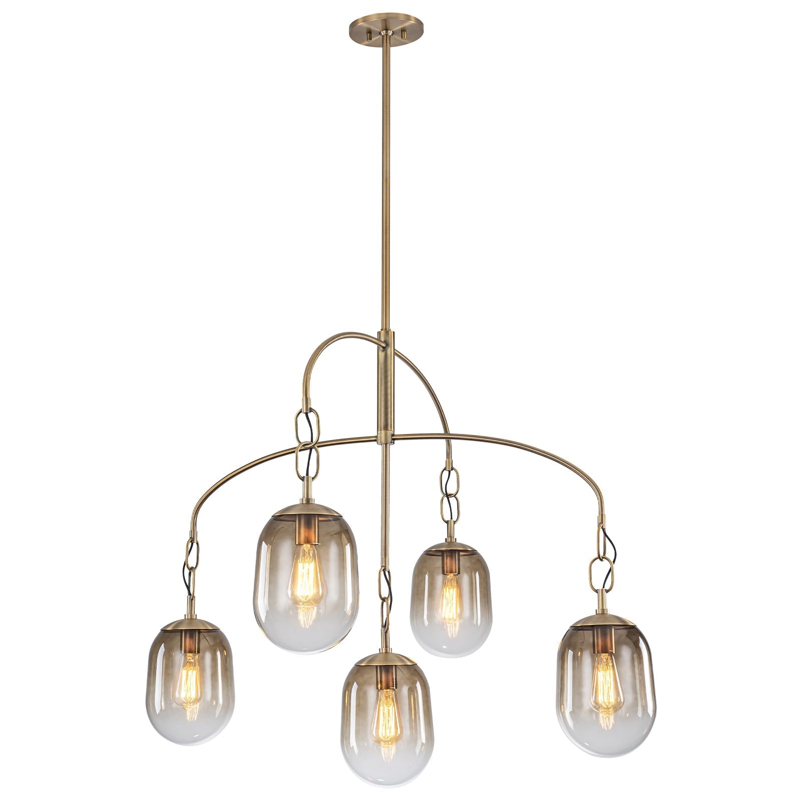 5/7-Light 2/3-Tier Antique Gold Metal Chandelier Pendant with Oval Glass Shades for Living Room, Kitchen Island