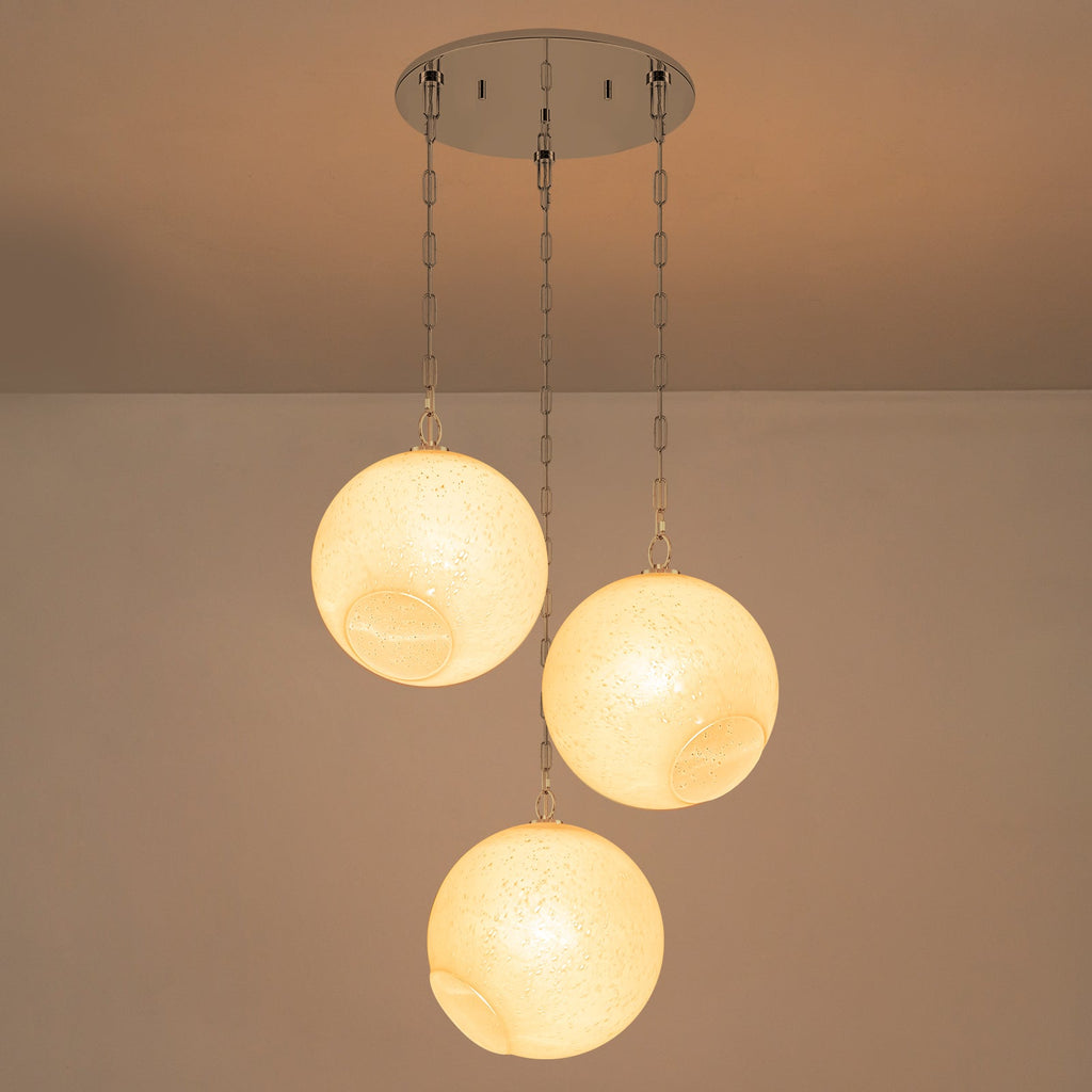 Chrome Modern Globe Hanging Pendant Light with White Bubble Glass Shade for Kitchen Island, Dining
