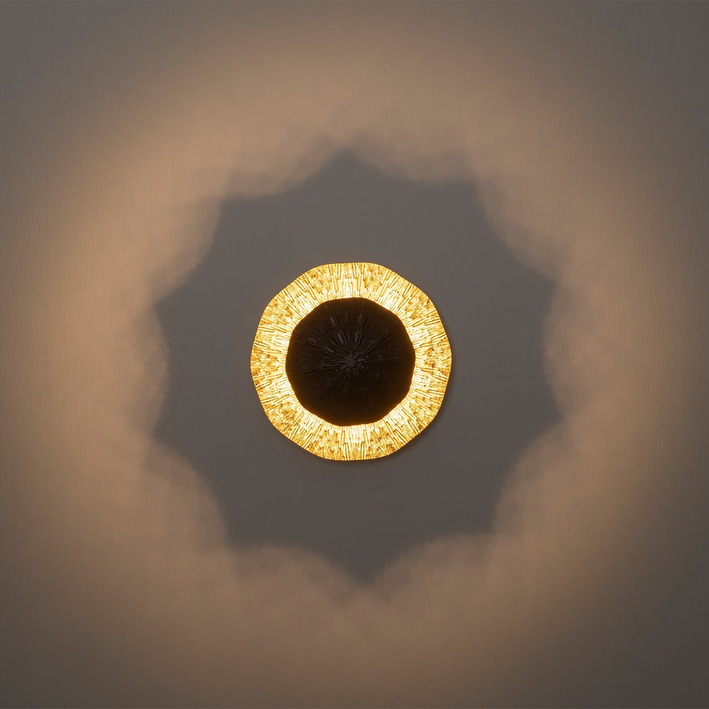 11.41 in. 13-Watt Matte Black and Gold Foil Round Dimmable Integrated LED Wall Sconce for Corridor