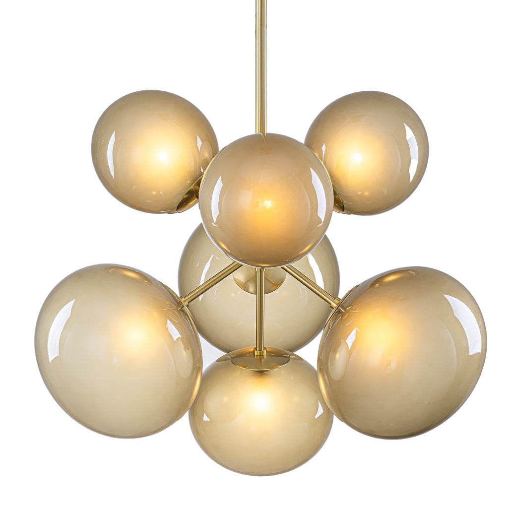 4/7-Light Mid-Century Modern Gold Cluster Chandelier with Coffee Globe Glass Shades