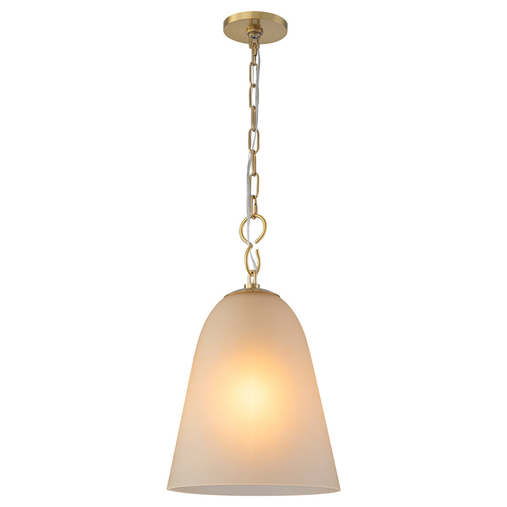 1-Light Modern Gold Bell Shaped Chandelier Hanging Light with Champagne-Colored Glass Shade for Dining Room