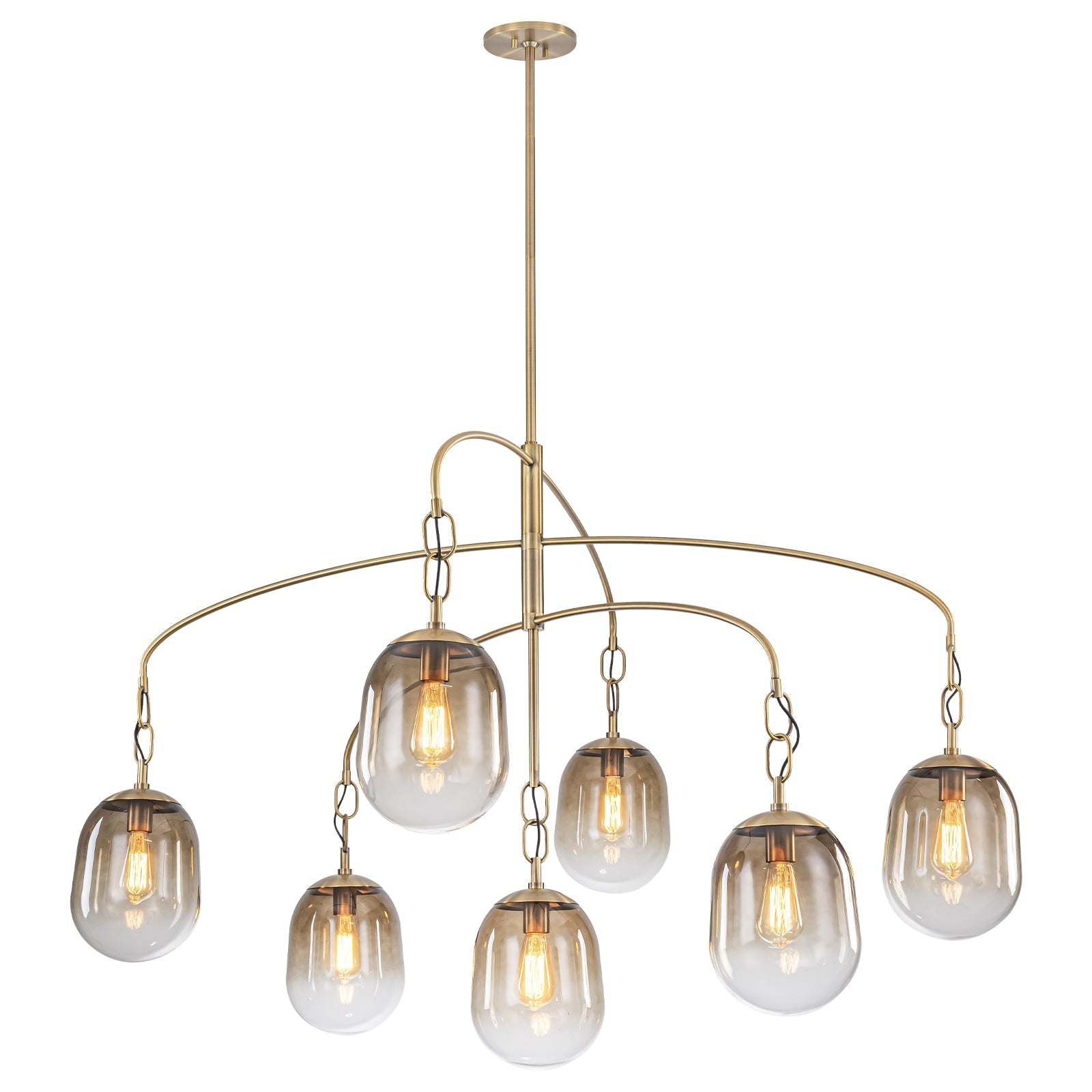 5/7-Light 2/3-Tier Antique Gold Metal Chandelier Pendant with Oval Glass Shades for Living Room, Kitchen Island