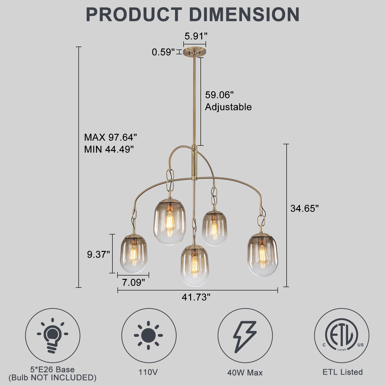 5/7-Light 2/3-Tier Antique Gold Metal Chandelier Pendant with Oval Glass Shades for Living Room, Kitchen Island