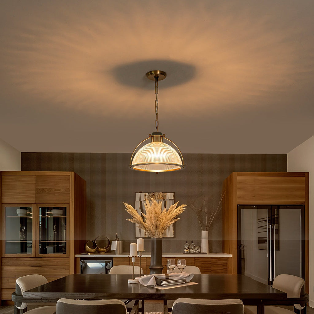 1-Light Industrial Brass Metal Dome Pendant Light with Clear Glass Shade for Kitchen Island, Dining Room