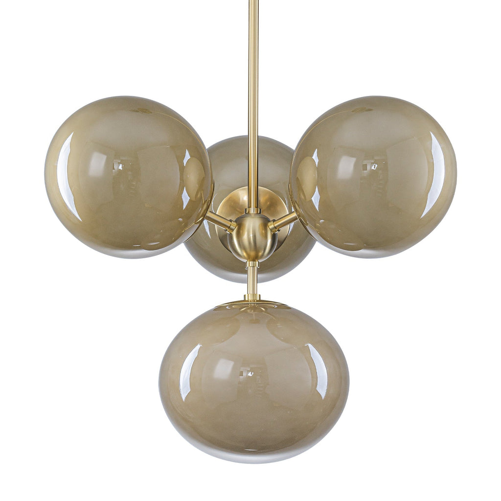4/7-Light Mid-Century Modern Gold Cluster Chandelier with Coffee Globe Glass Shades