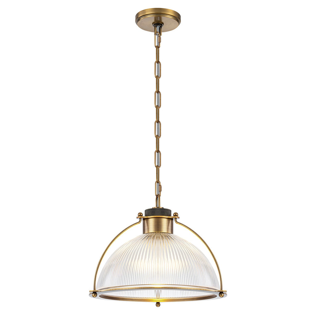 1-Light Industrial Brass Metal Dome Pendant Light with Clear Glass Shade for Kitchen Island, Dining Room
