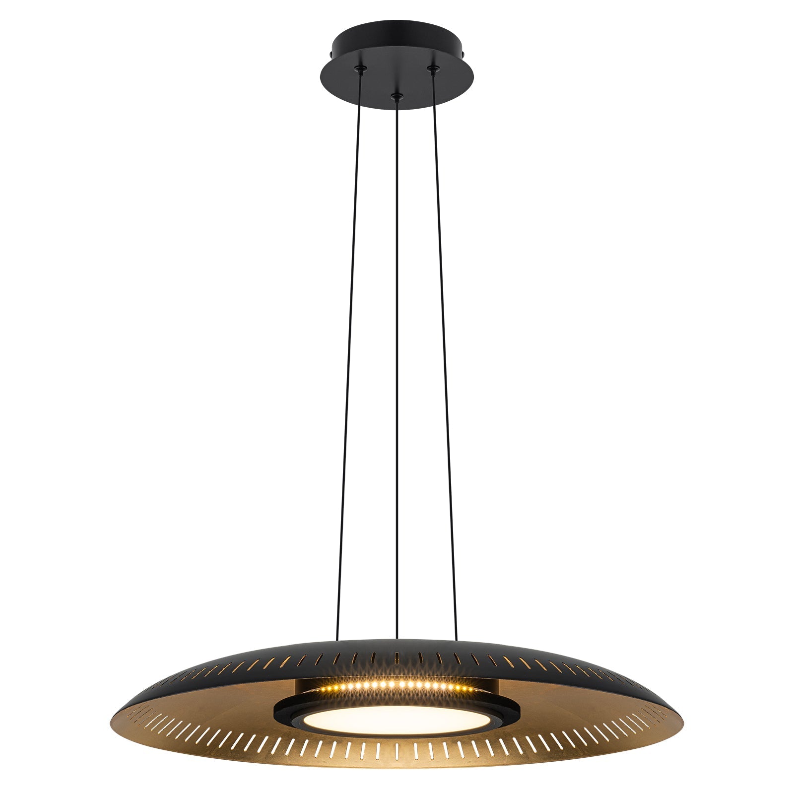 24-Watt 1 Light Modern Black Dome Dimmable LED Pendant Light Chandelier with Metal Shade for Dining Room, Kitchen Island