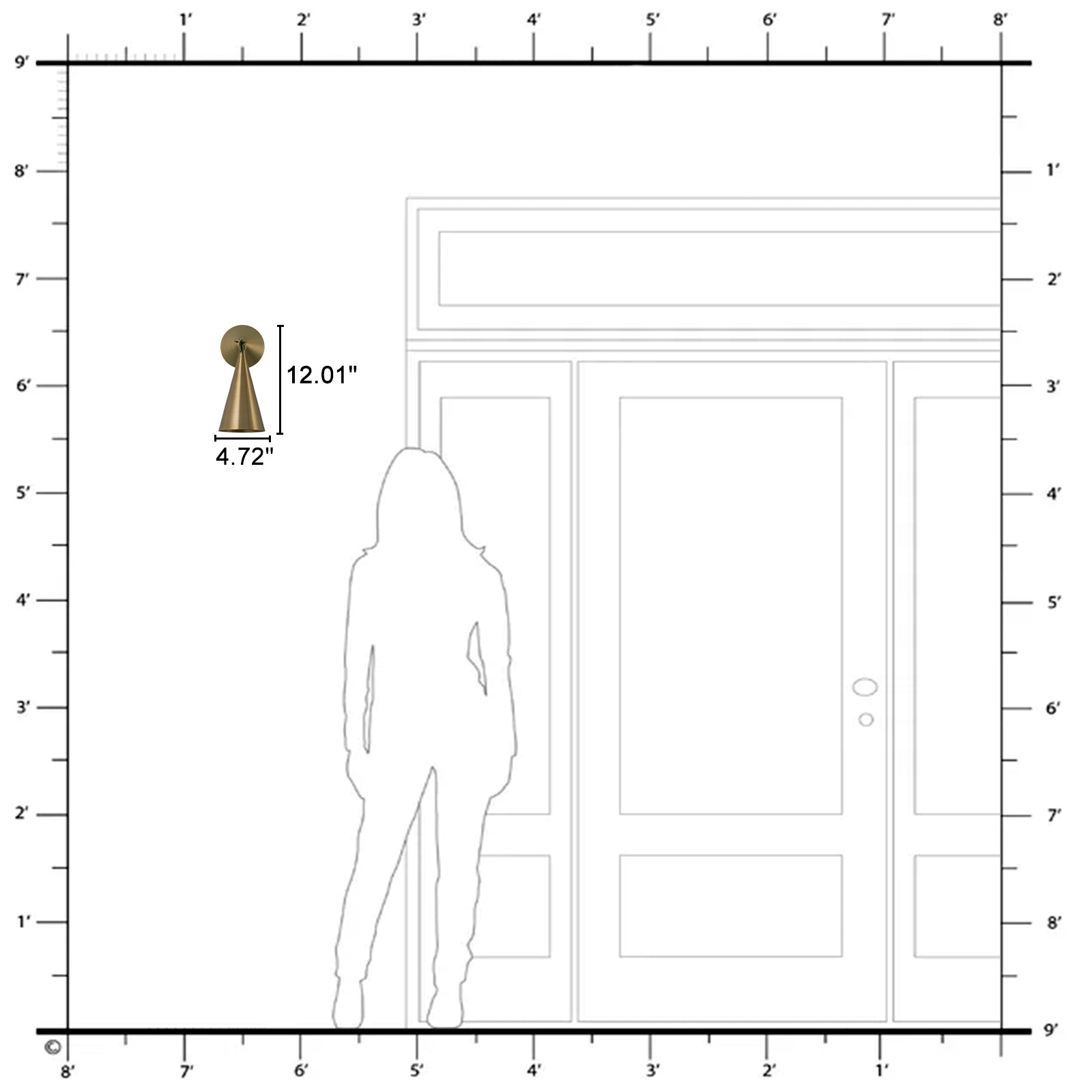 4.72 in. 1-Light Retro Bronze Wall Sconce Interior Vanity Light with Metal Cone Shade for Bathroom, Entryway