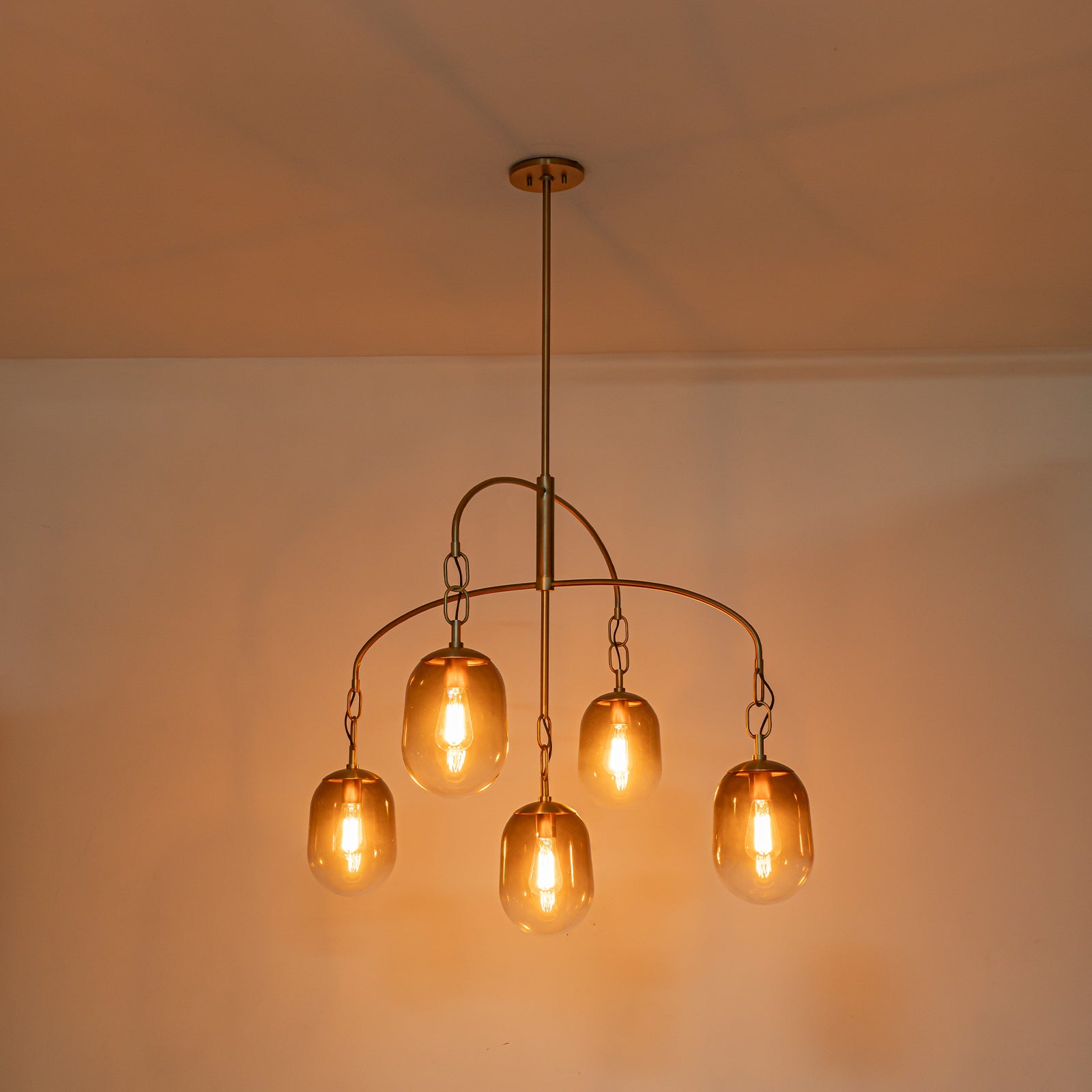 5/7-Light 2/3-Tier Antique Gold Metal Chandelier Pendant with Oval Glass Shades for Living Room, Kitchen Island