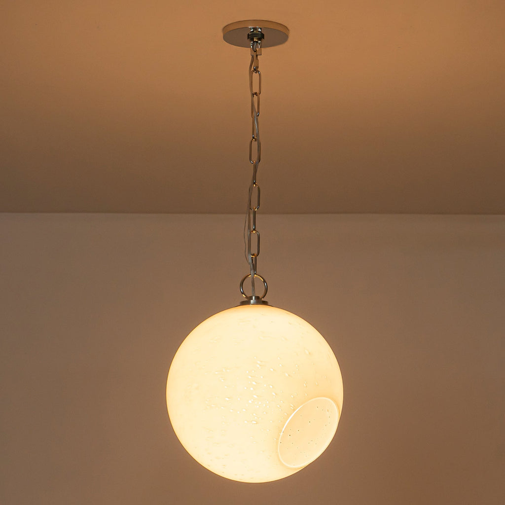 Chrome Modern Globe Hanging Pendant Light with White Bubble Glass Shade for Kitchen Island, Dining