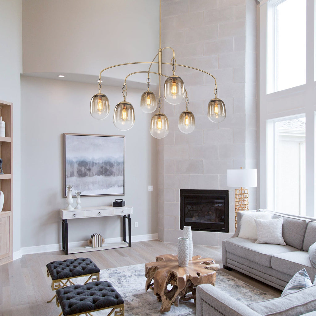 5/7-Light 2/3-Tier Antique Gold Metal Chandelier Pendant with Oval Glass Shades for Living Room, Kitchen Island