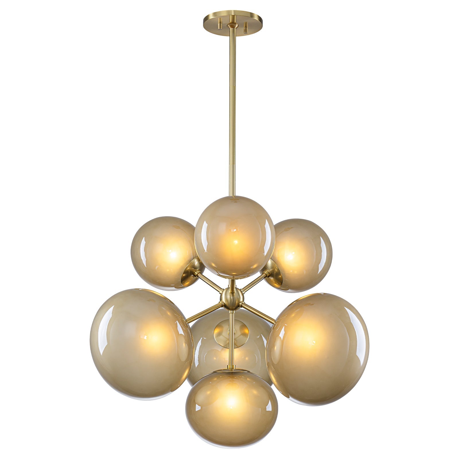 4/7-Light Mid-Century Modern Gold Cluster Chandelier with Coffee Globe Glass Shades