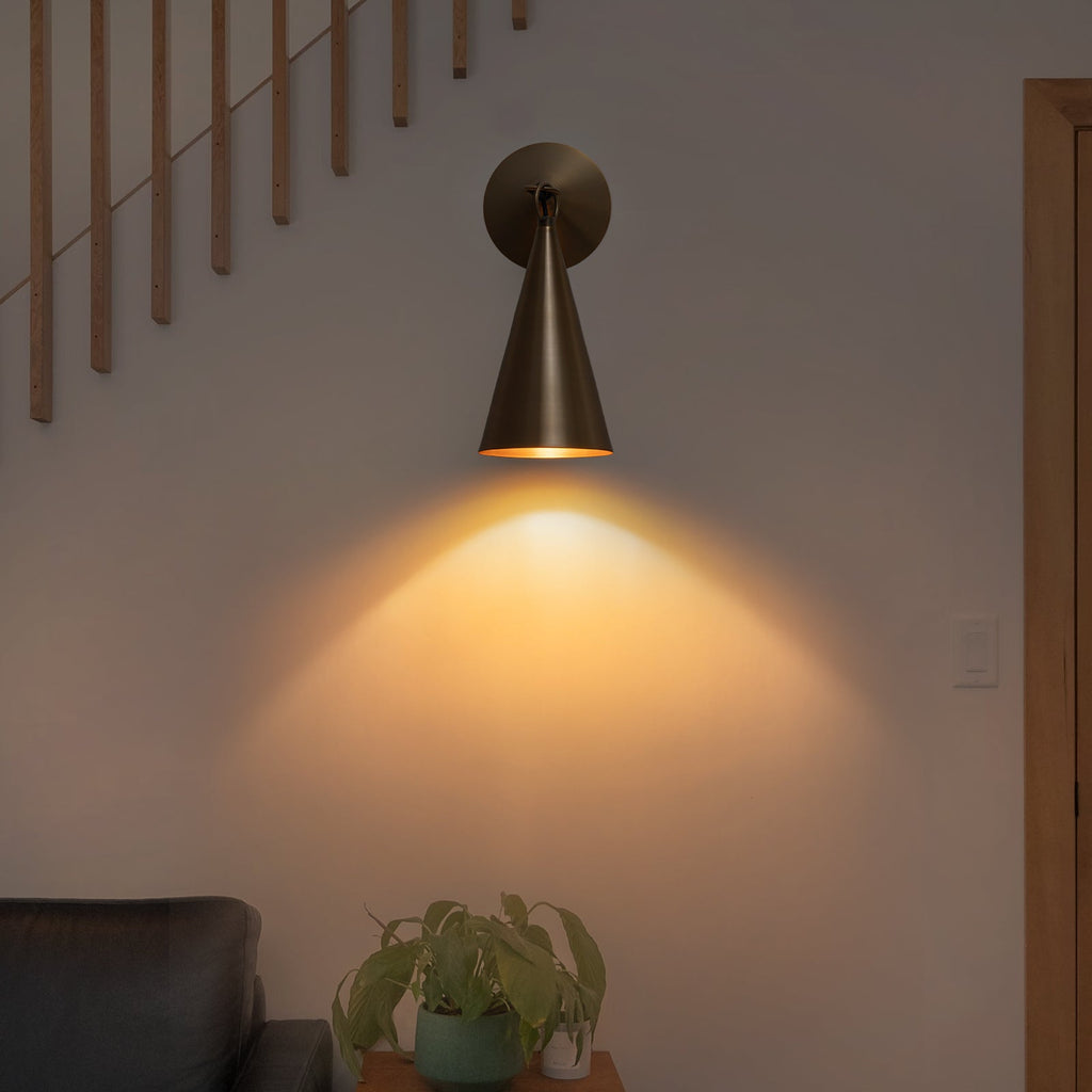 4.72 in. 1-Light Retro Bronze Wall Sconce Interior Vanity Light with Metal Cone Shade for Bathroom, Entryway