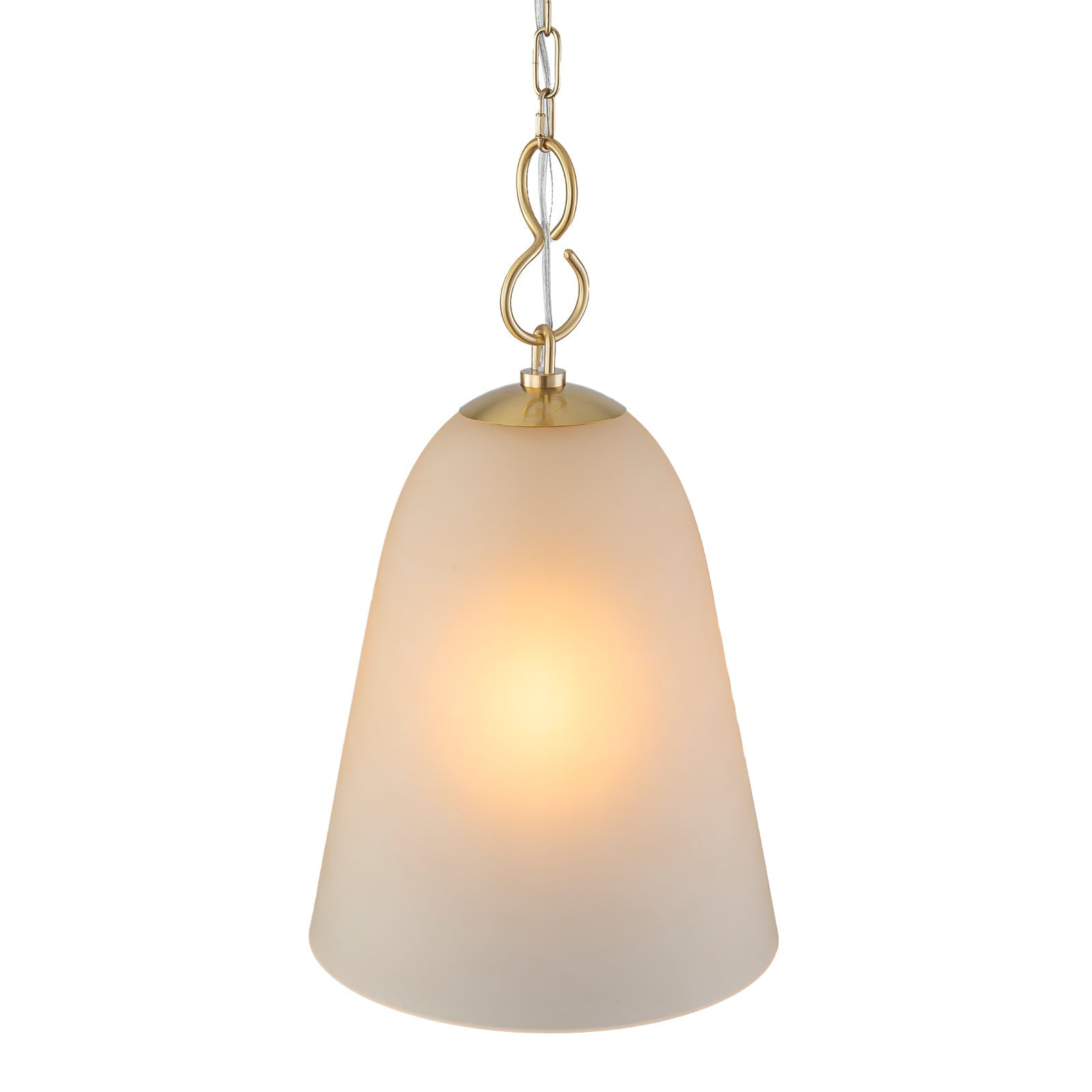 1-Light Modern Gold Bell Shaped Chandelier Hanging Light with Champagne-Colored Glass Shade for Dining Room