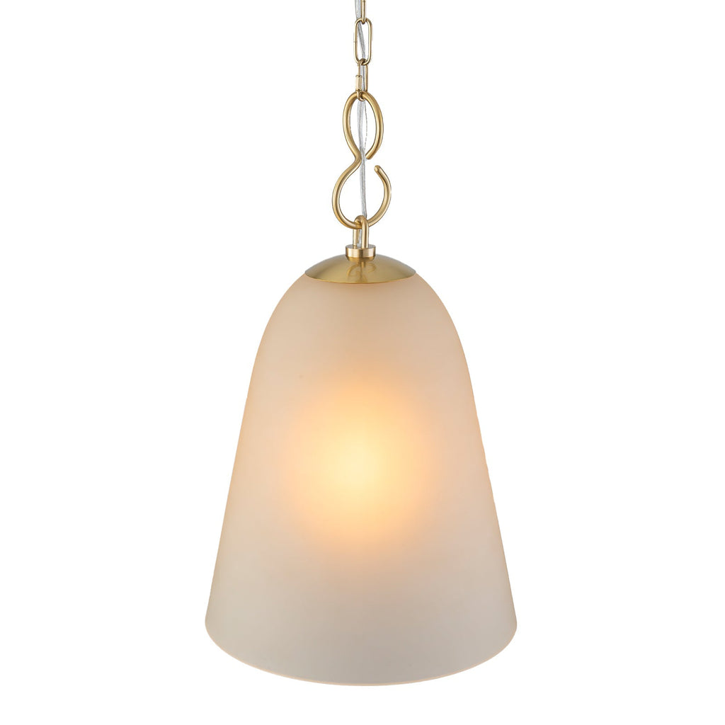 1-Light Modern Gold Bell Shaped Chandelier Hanging Light with Champagne-Colored Glass Shade for Dining Room