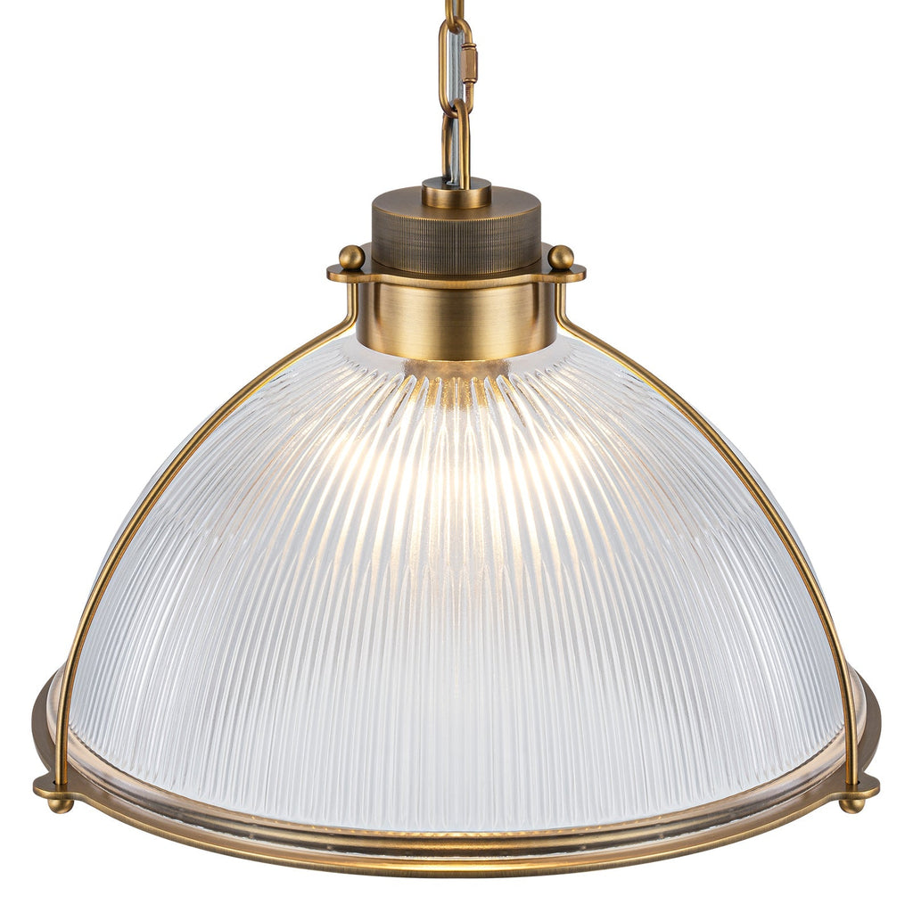 1-Light Industrial Brass Metal Dome Pendant Light with Clear Glass Shade for Kitchen Island, Dining Room