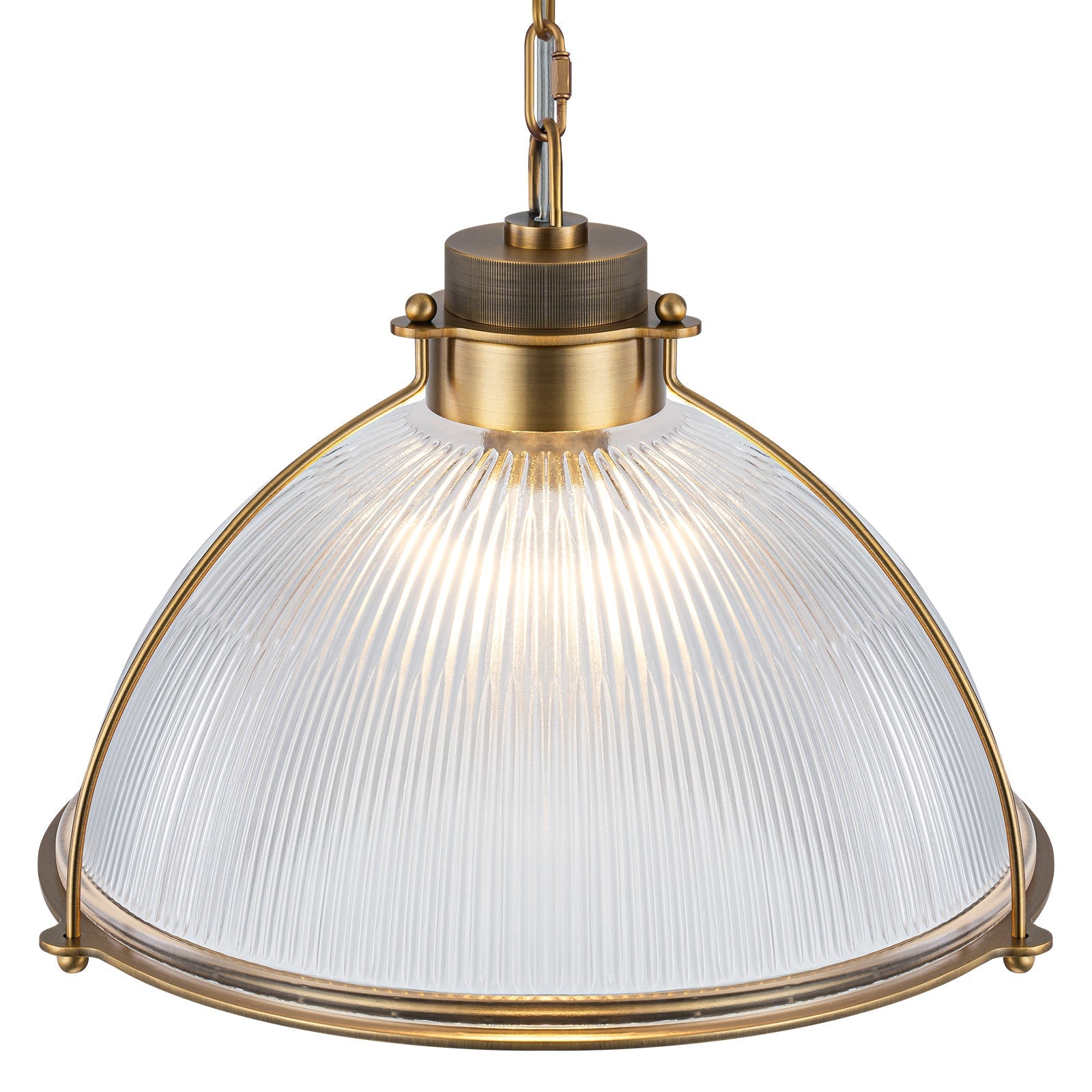 1-Light Industrial Brass Metal Dome Pendant Light with Clear Glass Shade for Kitchen Island, Dining Room