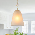 1-Light Modern Gold Bell Shaped Chandelier Hanging Light with Champagne-Colored Glass Shade for Dining Room