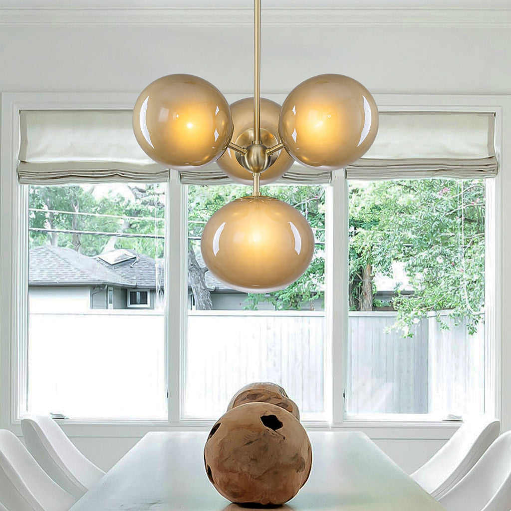 4/7-Light Mid-Century Modern Gold Cluster Chandelier with Coffee Globe Glass Shades