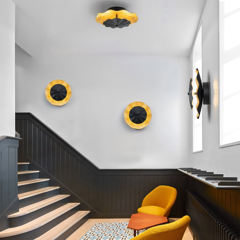 11.41 in. 13-Watt Matte Black and Gold Foil Round Dimmable Integrated LED Wall Sconce for Corridor