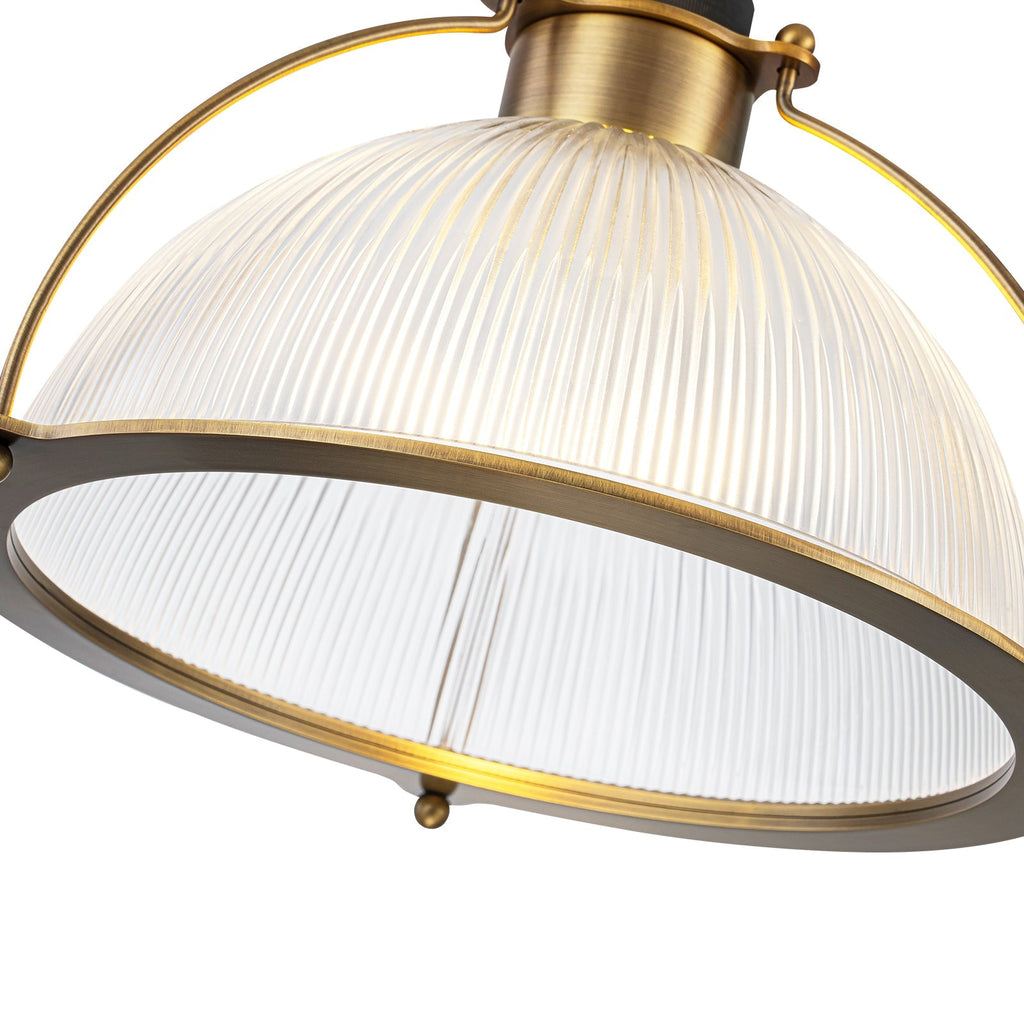 1-Light Industrial Brass Metal Dome Pendant Light with Clear Glass Shade for Kitchen Island, Dining Room