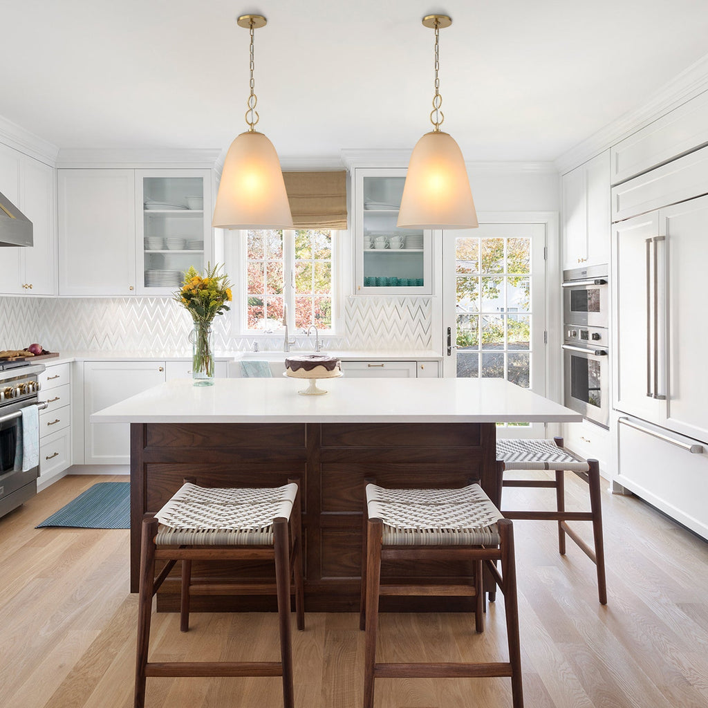 1-Light Modern Gold Bell Shaped Chandelier Hanging Light with Champagne-Colored Glass Shade for Dining Room