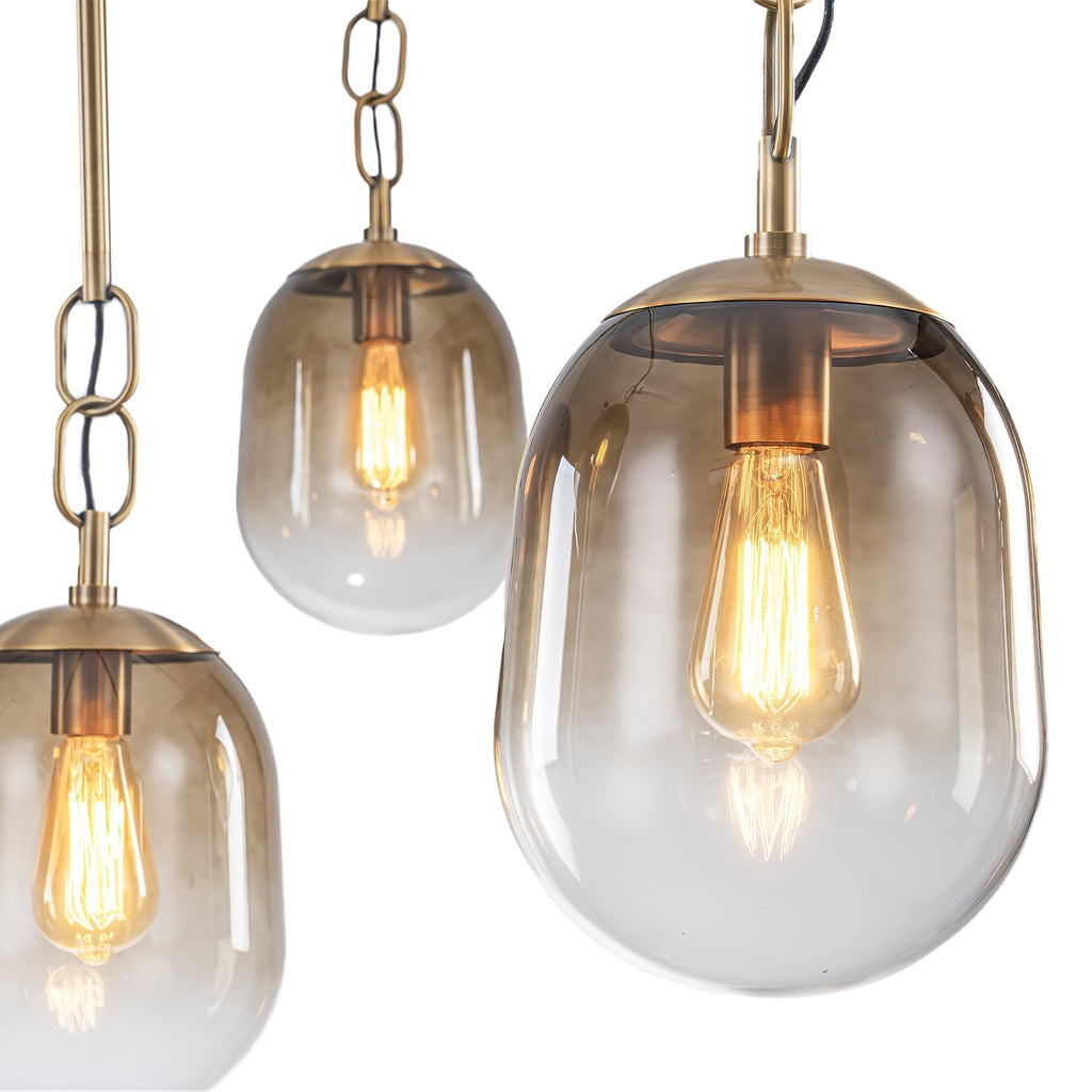 5/7-Light 2/3-Tier Antique Gold Metal Chandelier Pendant with Oval Glass Shades for Living Room, Kitchen Island