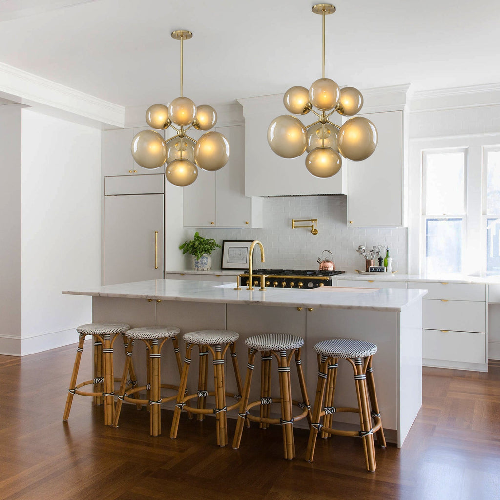 4/7-Light Mid-Century Modern Gold Cluster Chandelier with Coffee Globe Glass Shades