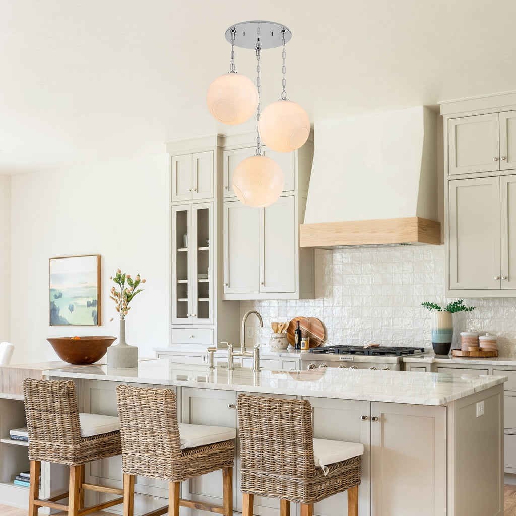Chrome Modern Globe Hanging Pendant Light with White Bubble Glass Shade for Kitchen Island, Dining