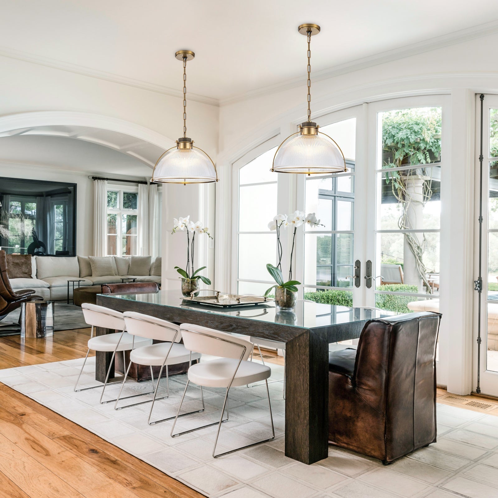 1-Light Industrial Brass Metal Dome Pendant Light with Clear Glass Shade for Kitchen Island, Dining Room