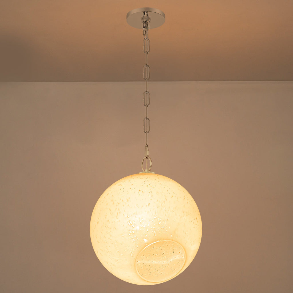 Chrome Modern Globe Hanging Pendant Light with White Bubble Glass Shade for Kitchen Island, Dining