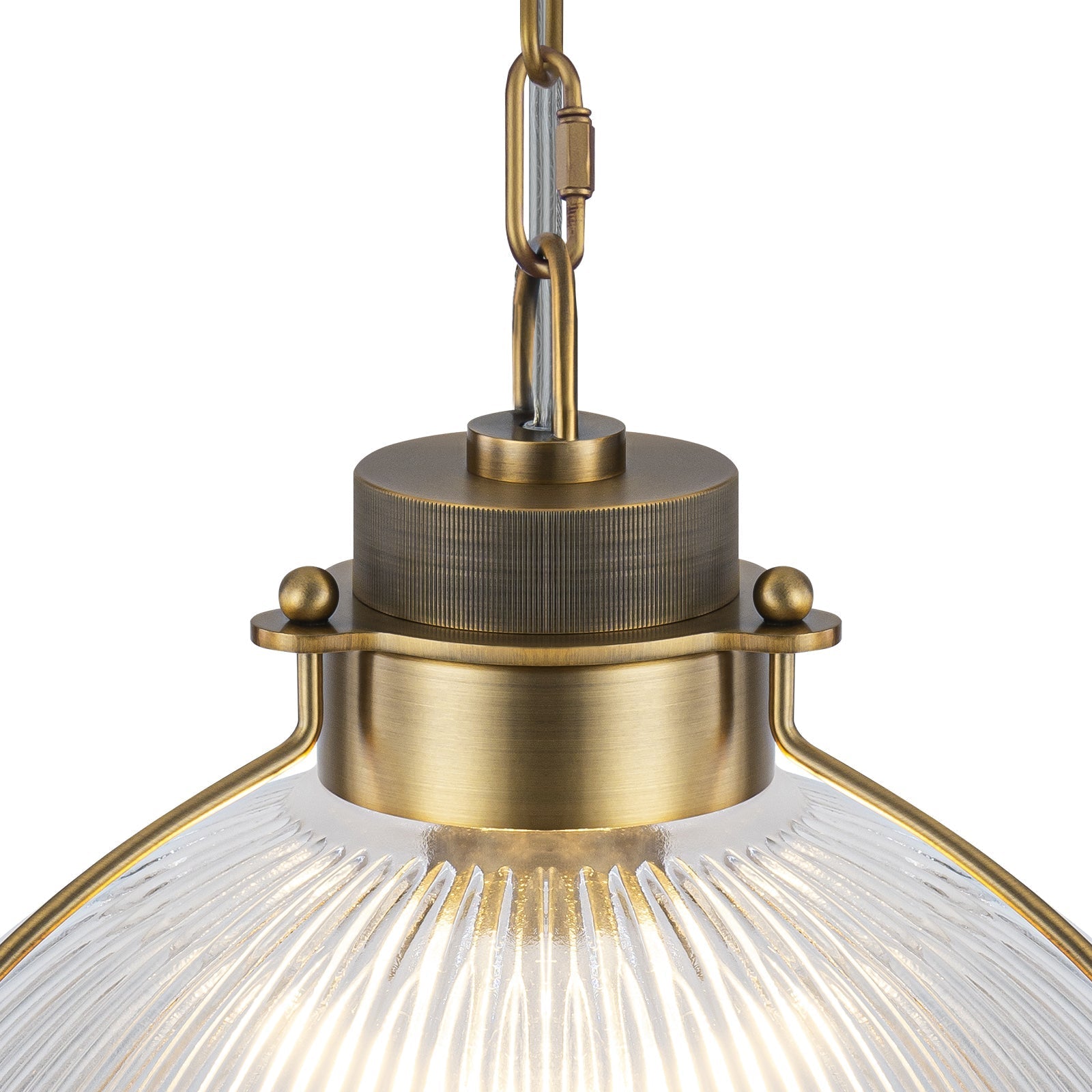 1-Light Industrial Brass Metal Dome Pendant Light with Clear Glass Shade for Kitchen Island, Dining Room