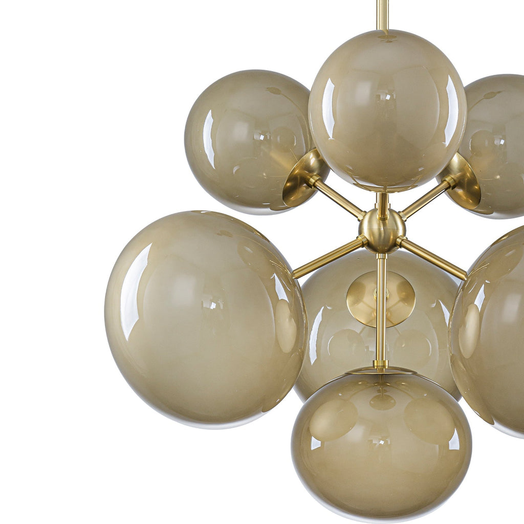 4/7-Light Mid-Century Modern Gold Cluster Chandelier with Coffee Globe Glass Shades