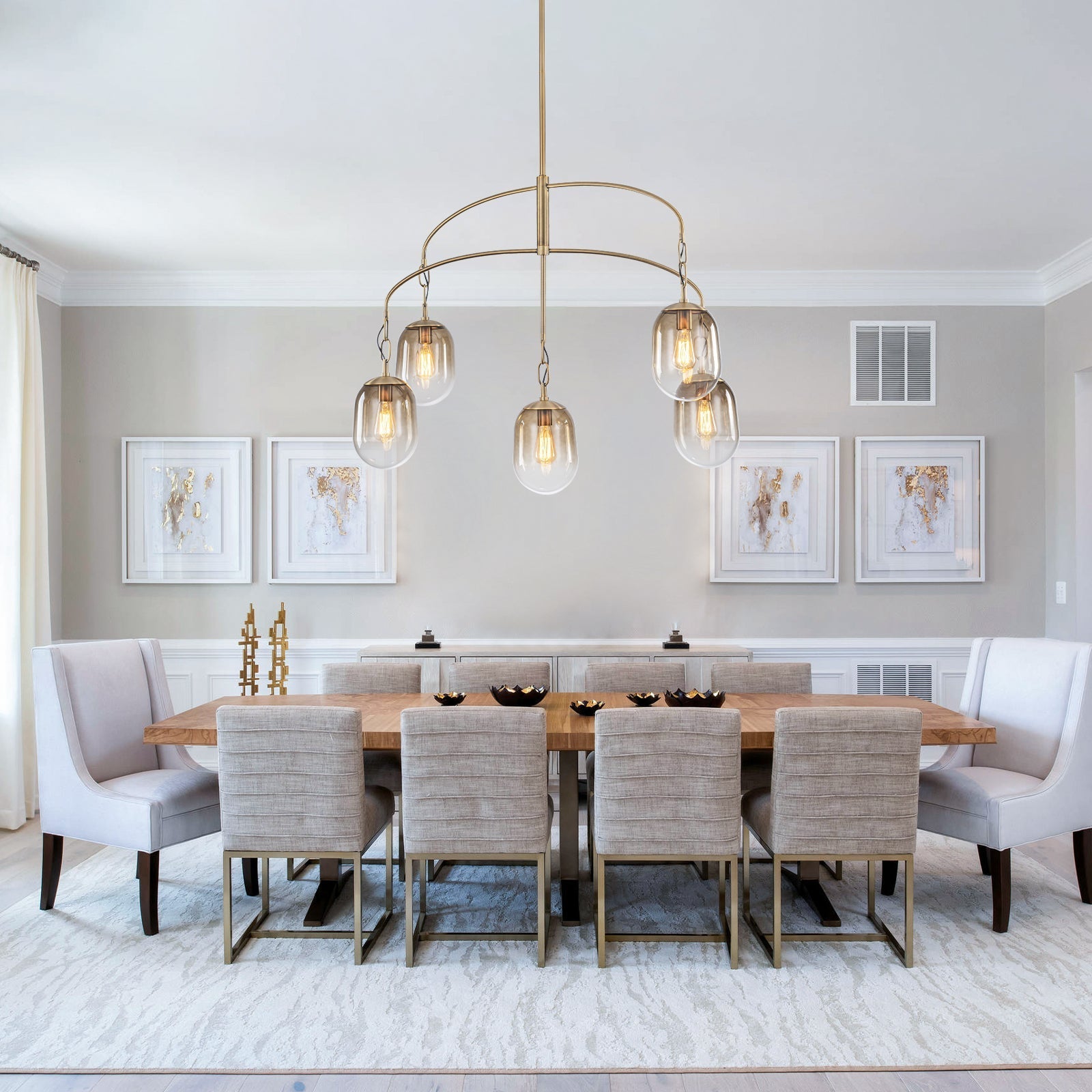 5/7-Light 2/3-Tier Antique Gold Metal Chandelier Pendant with Oval Glass Shades for Living Room, Kitchen Island