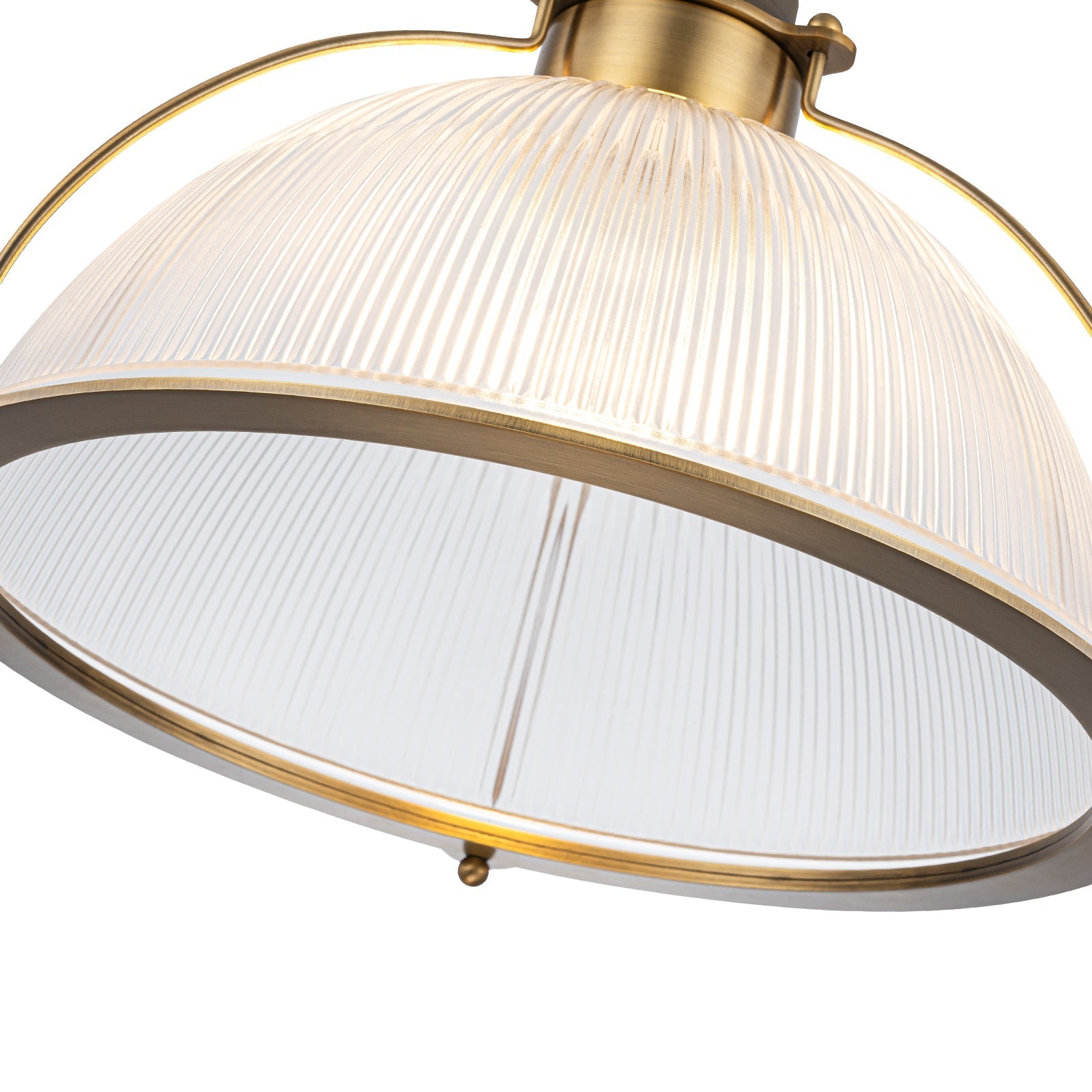 1-Light Industrial Brass Metal Dome Pendant Light with Clear Glass Shade for Kitchen Island, Dining Room