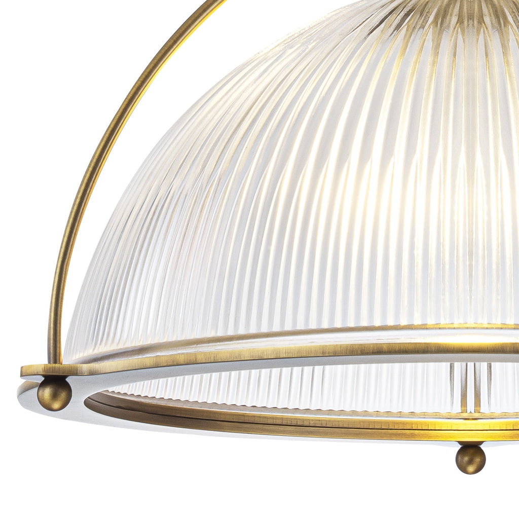 1-Light Industrial Brass Metal Dome Pendant Light with Clear Glass Shade for Kitchen Island, Dining Room