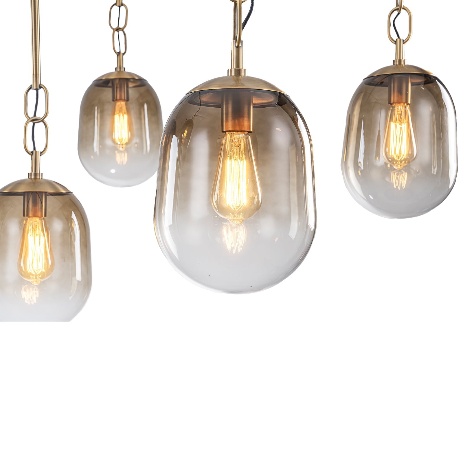 5/7-Light 2/3-Tier Antique Gold Metal Chandelier Pendant with Oval Glass Shades for Living Room, Kitchen Island