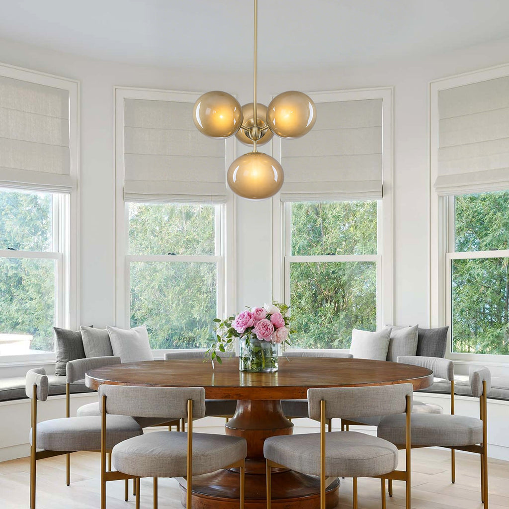 4/7-Light Mid-Century Modern Gold Cluster Chandelier with Coffee Globe Glass Shades
