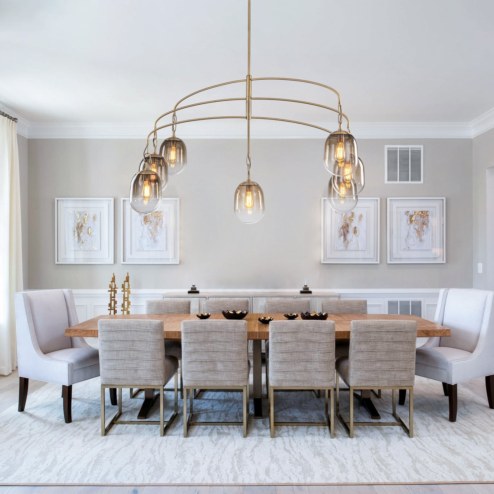 5/7-Light 2/3-Tier Antique Gold Metal Chandelier Pendant with Oval Glass Shades for Living Room, Kitchen Island