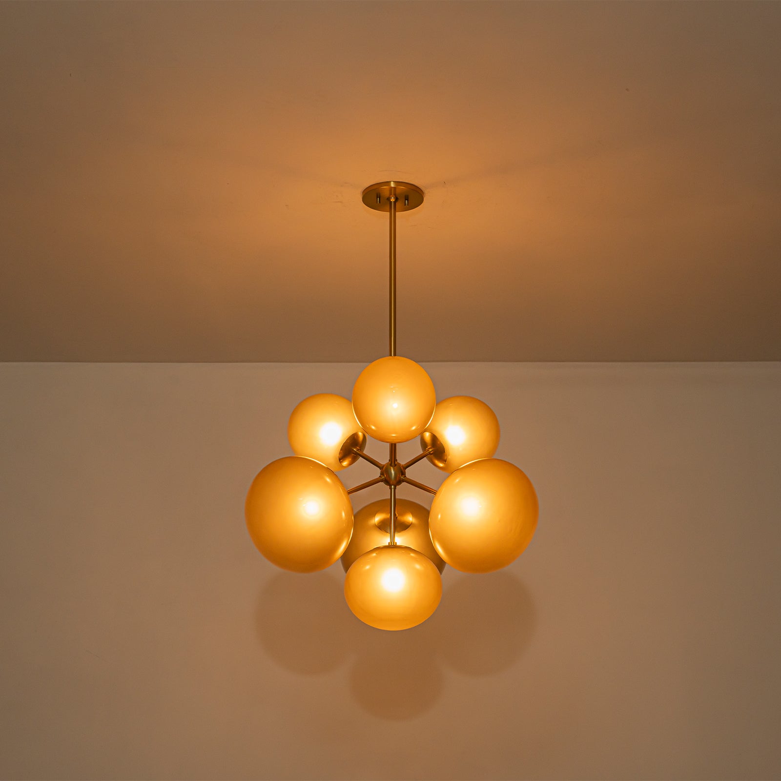 4/7-Light Mid-Century Modern Gold Cluster Chandelier with Coffee Globe Glass Shades