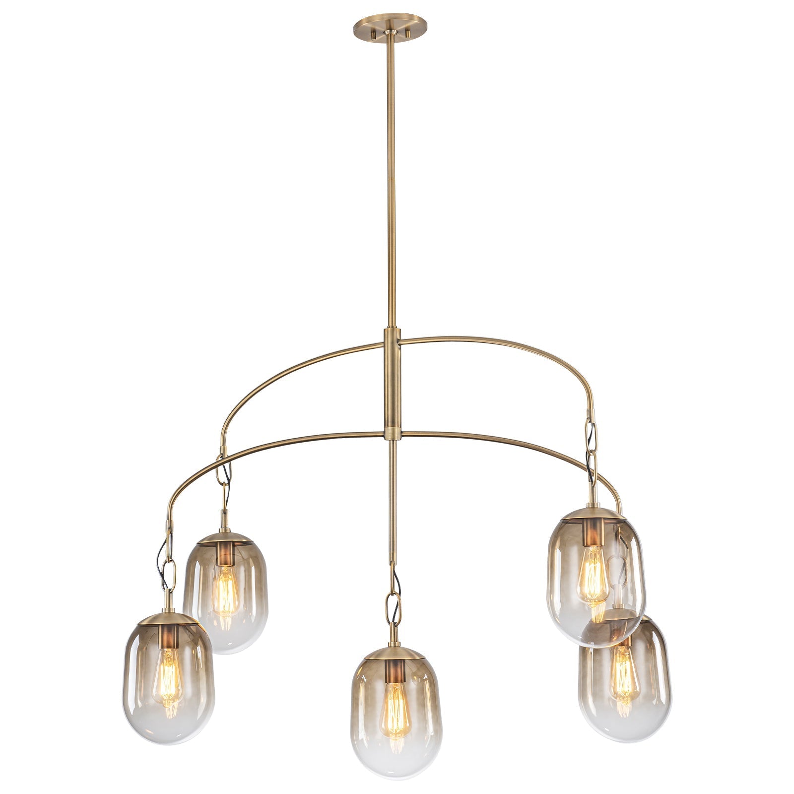 5/7-Light 2/3-Tier Antique Gold Metal Chandelier Pendant with Oval Glass Shades for Living Room, Kitchen Island
