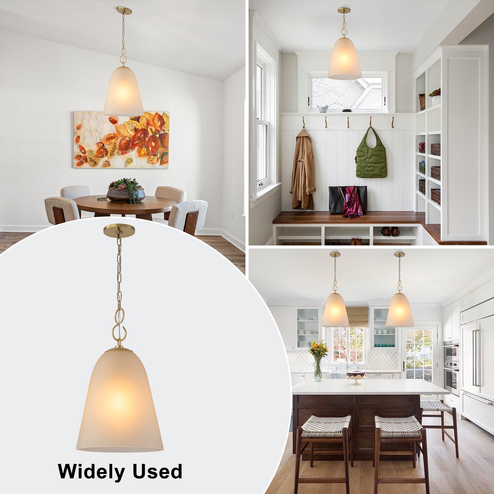 1-Light Modern Gold Bell Shaped Chandelier Hanging Light with Champagne-Colored Glass Shade for Dining Room