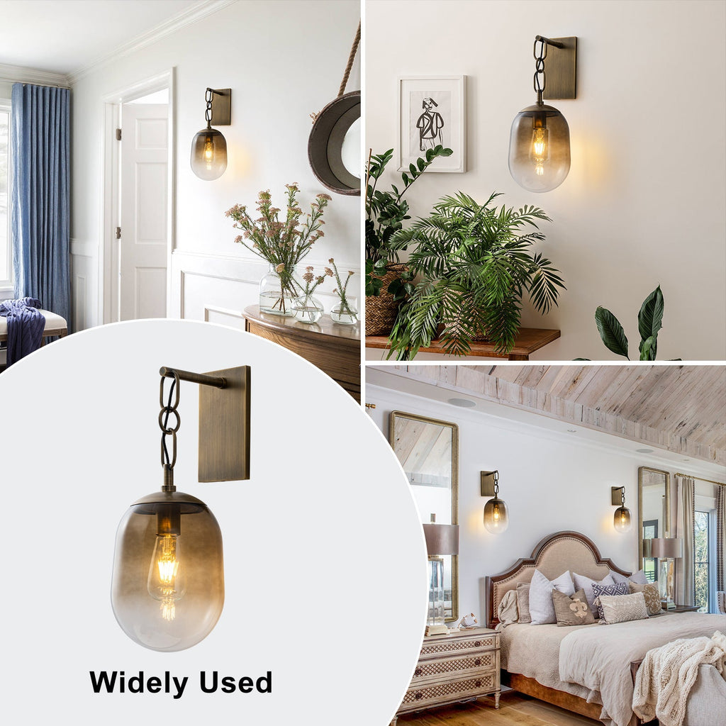 7.09 in. 1-Light Antique Metal Wall Sconce with Oval Gradient Color Glass Shade for Bedroom, Bathroom, Hallway