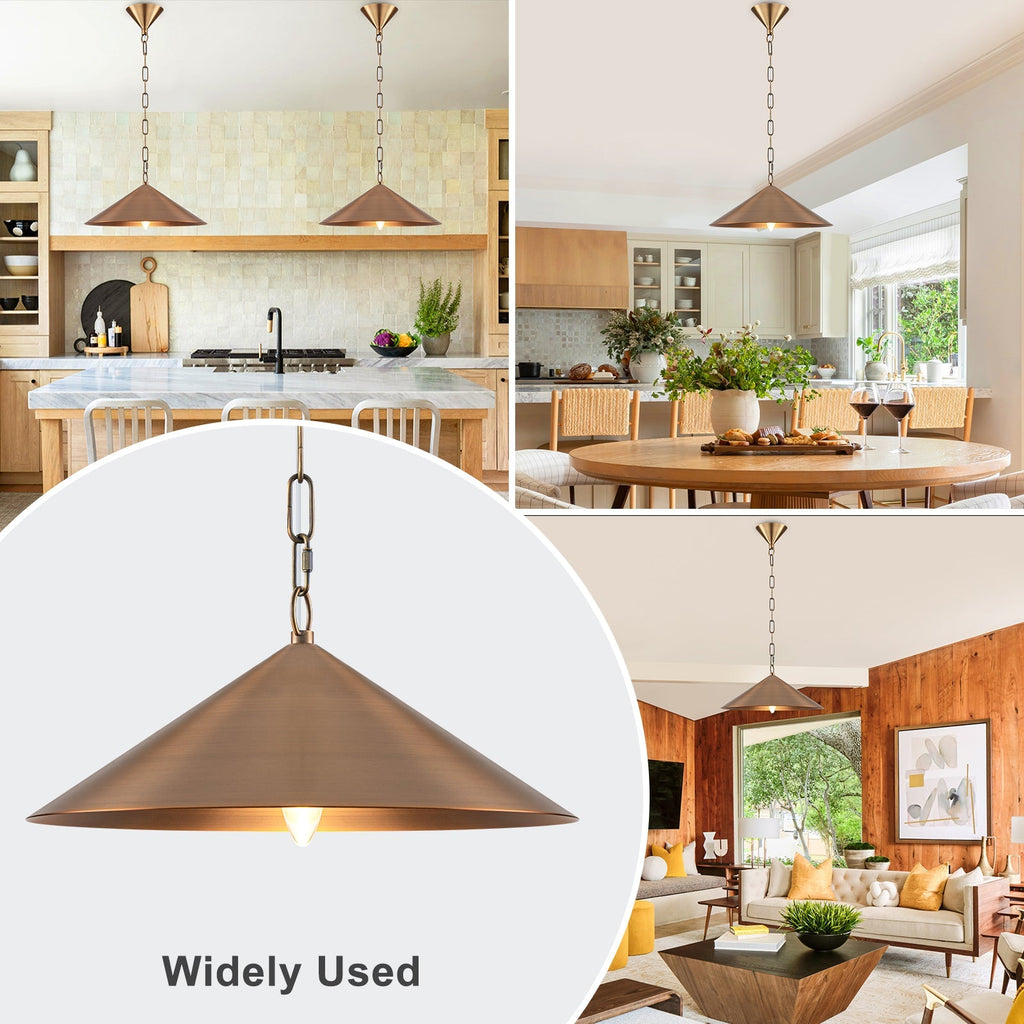 14.76 in. 60-Watt 1-Light Vintage Bronze Island Pendant Light with Cone Iron Shade for Kitchen, Dining Room