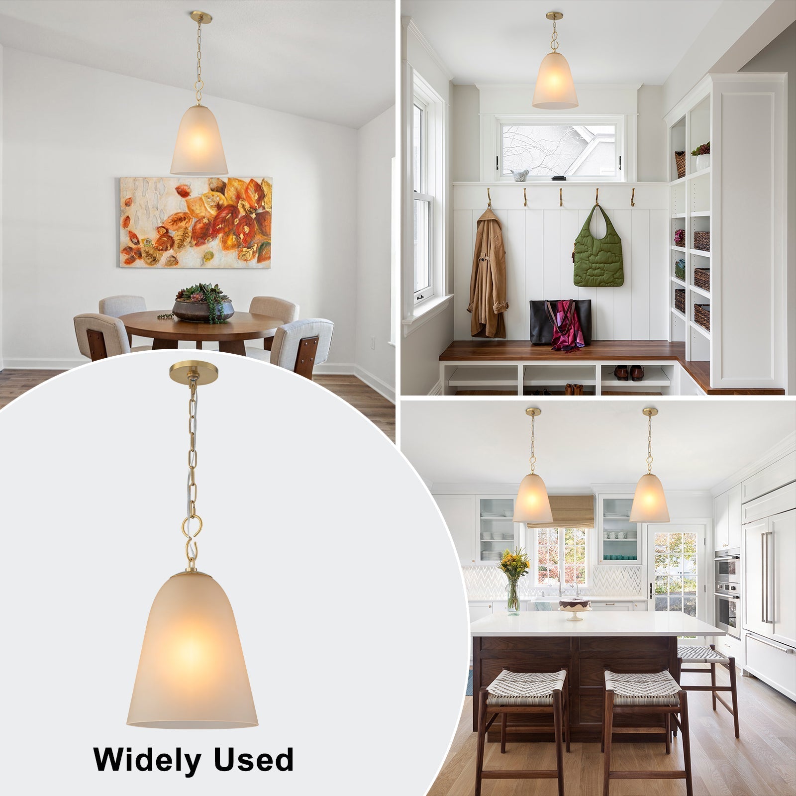 1-Light Modern Gold Bell Shaped Chandelier Hanging Light with Champagne-Colored Glass Shade for Dining Room
