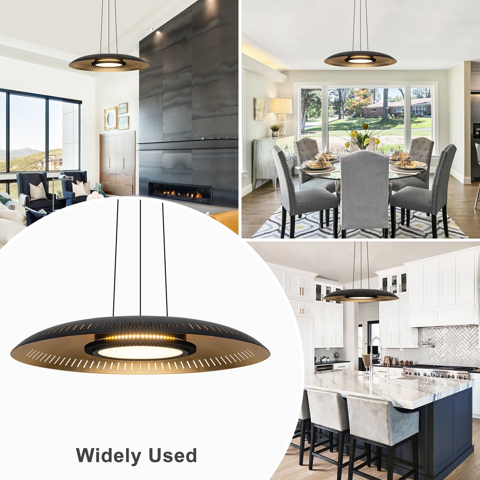 24-Watt 1 Light Modern Black Dome Dimmable LED Pendant Light Chandelier with Metal Shade for Dining Room, Kitchen Island