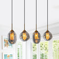 38.6 in. 4-Light Modern Black Linear Pendant Light with 2-Tier Glass Shades for Kitchen Island