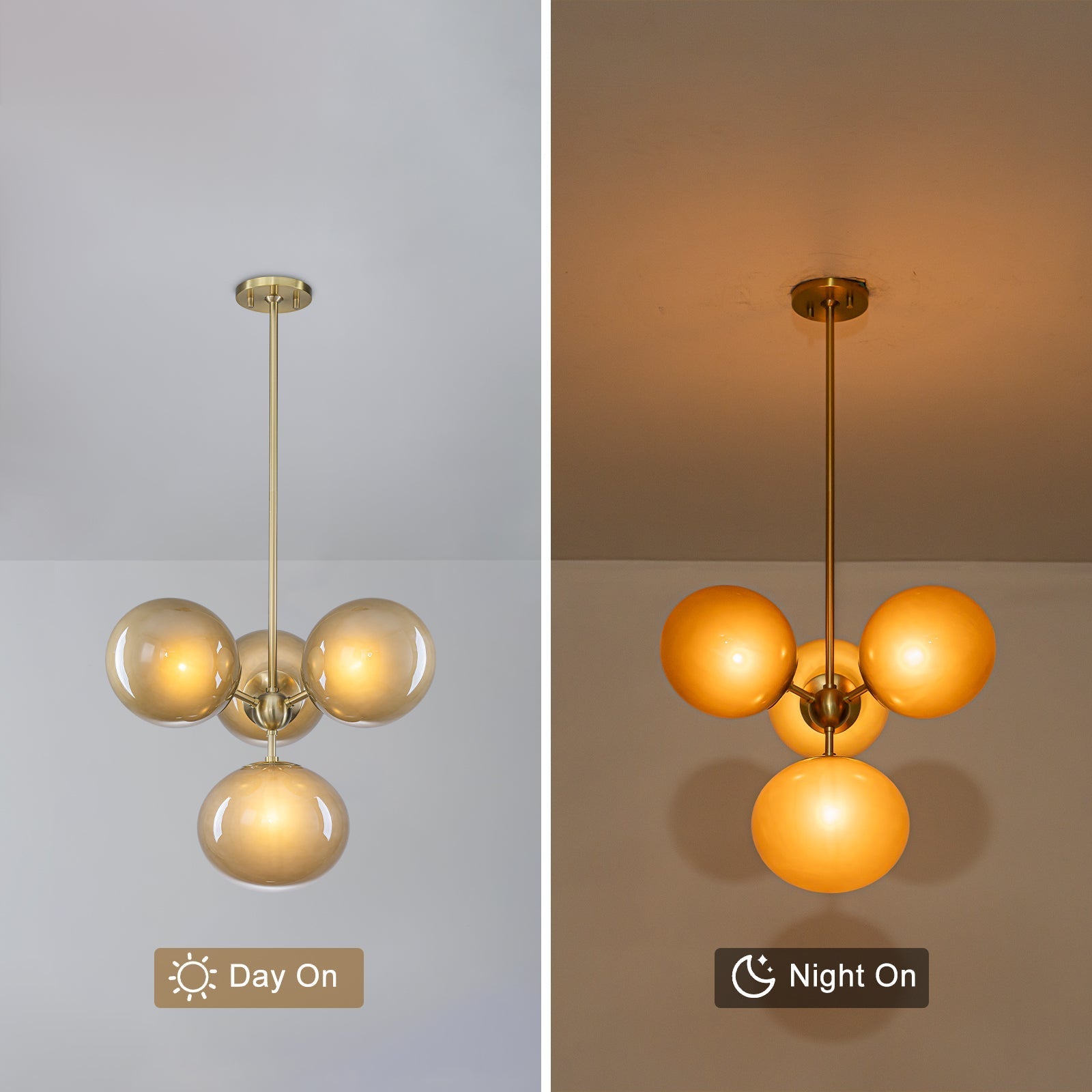 4/7-Light Mid-Century Modern Gold Cluster Chandelier with Coffee Globe Glass Shades